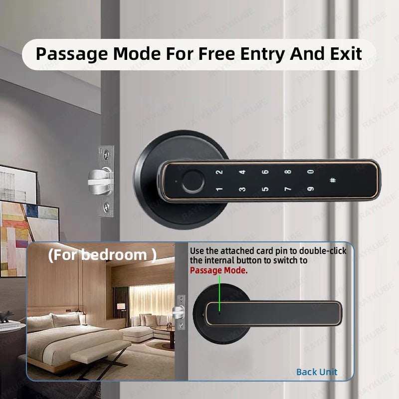 RAYKUBE M3-S Tuya BLE Smart Fingerprint Door Lock Electronic Lock with Password/Key/Smartlife/Tuya APP Remote Unlock For Bedroom