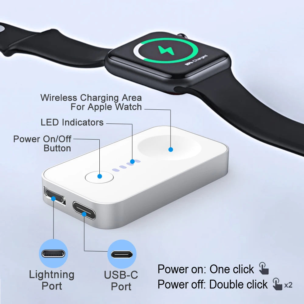 1200mAh Portable Wireless Charger Power Bank For Apple Watch Series 10 9 8 7 6 5 4 SE Ultra For iWatch Magnetic Charging Station