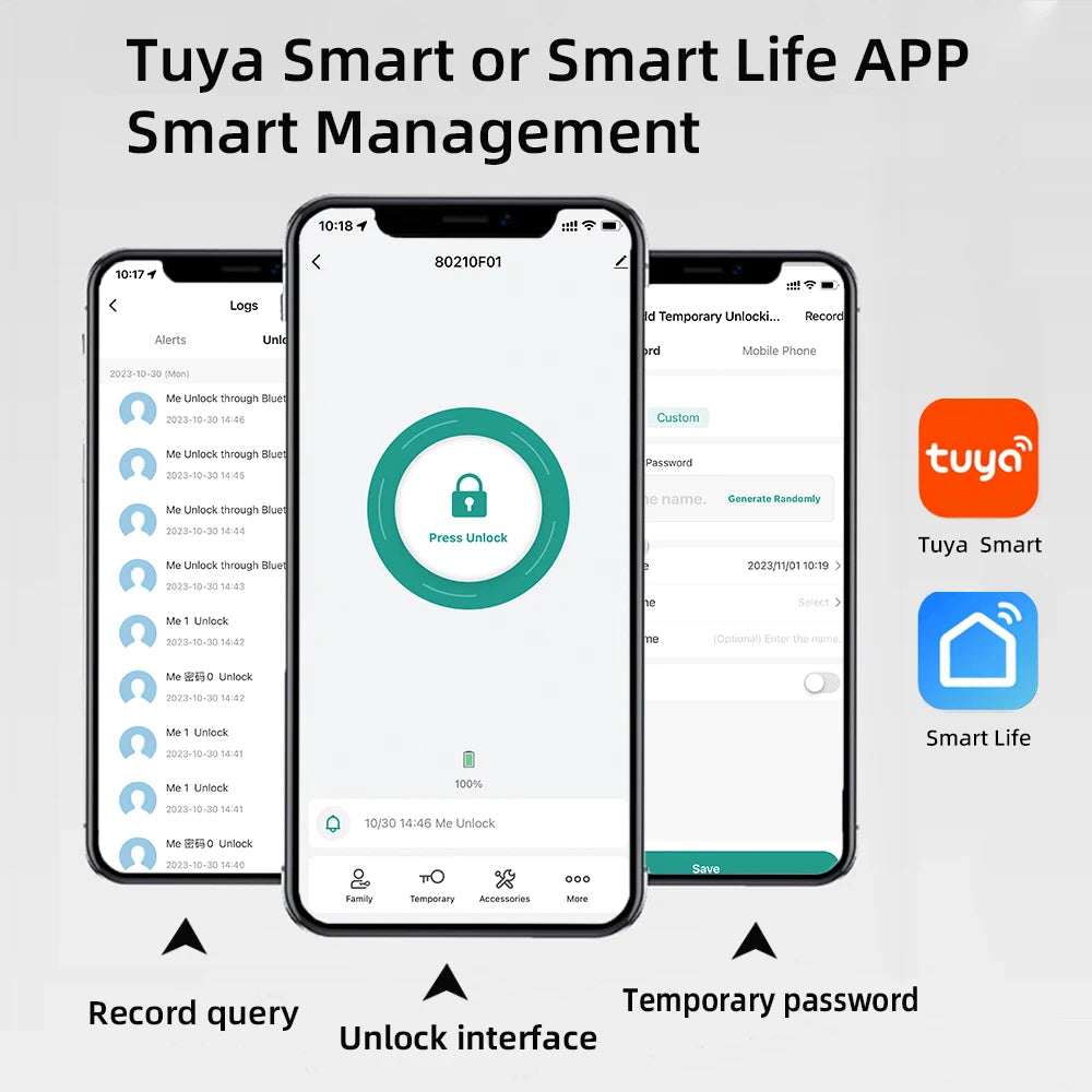 RAYKUBE M3-S Tuya BLE Smart Fingerprint Door Lock Electronic Lock with Password/Key/Smartlife/Tuya APP Remote Unlock For Bedroom