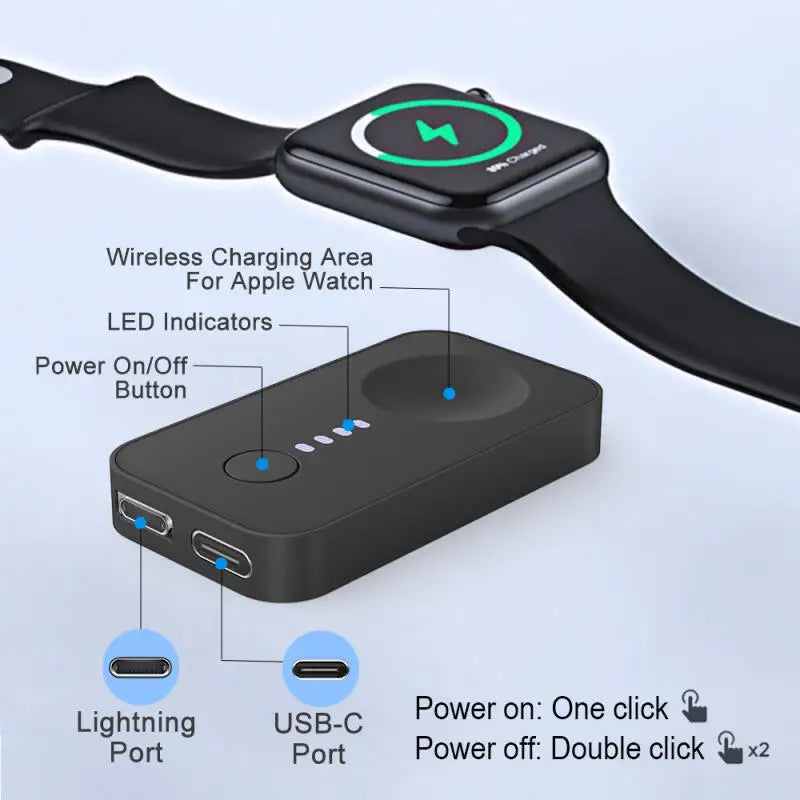 1200mAh Portable Wireless Charger Power Bank For Apple Watch Series 10 9 8 7 6 5 4 SE Ultra For iWatch Magnetic Charging Station