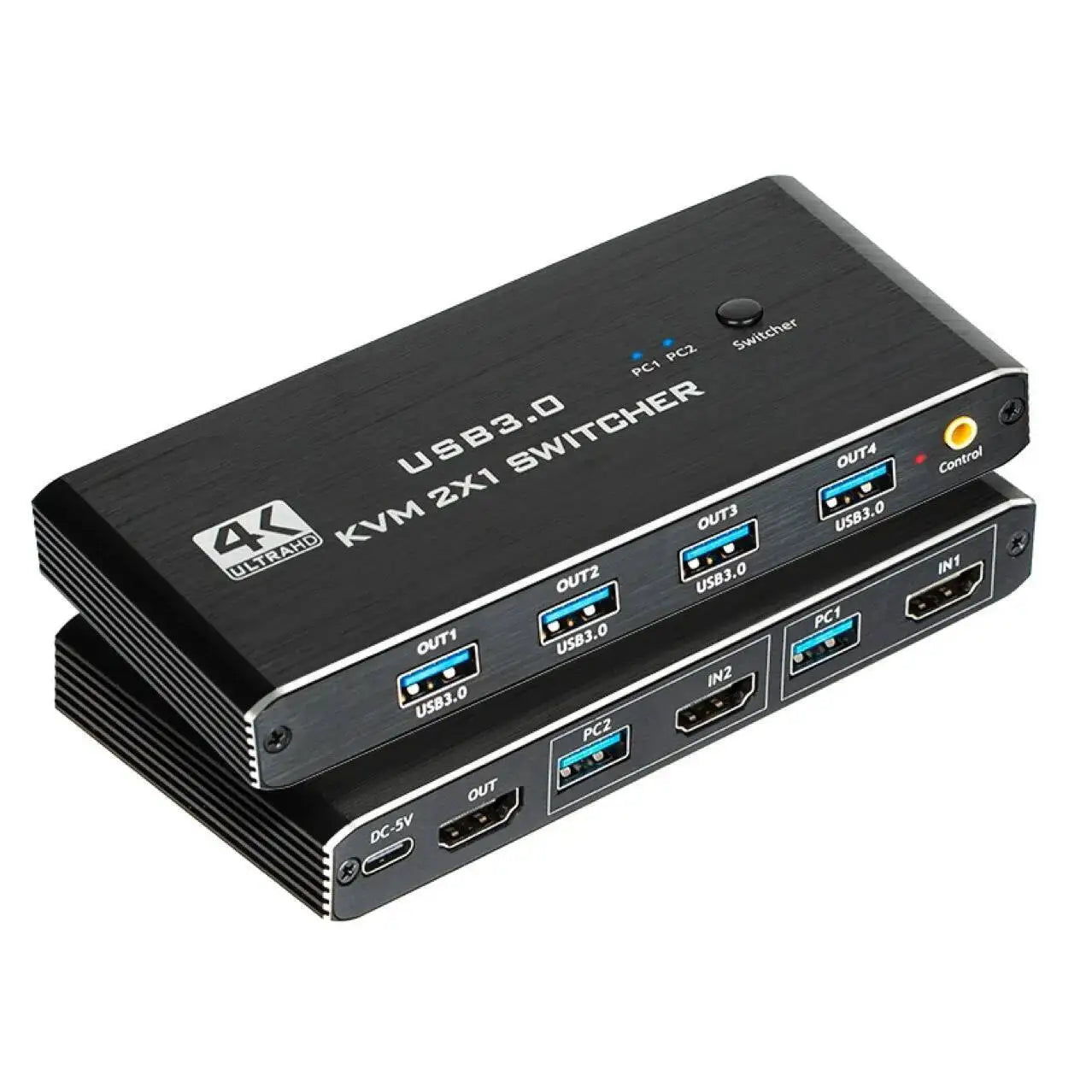 USB 3.0 KVM 2x1 Switch With Remote for 2 Computers Share 1 HDMI-compatible Monitor and Keybord/Mouse/Printer(4 USB Peripherals)