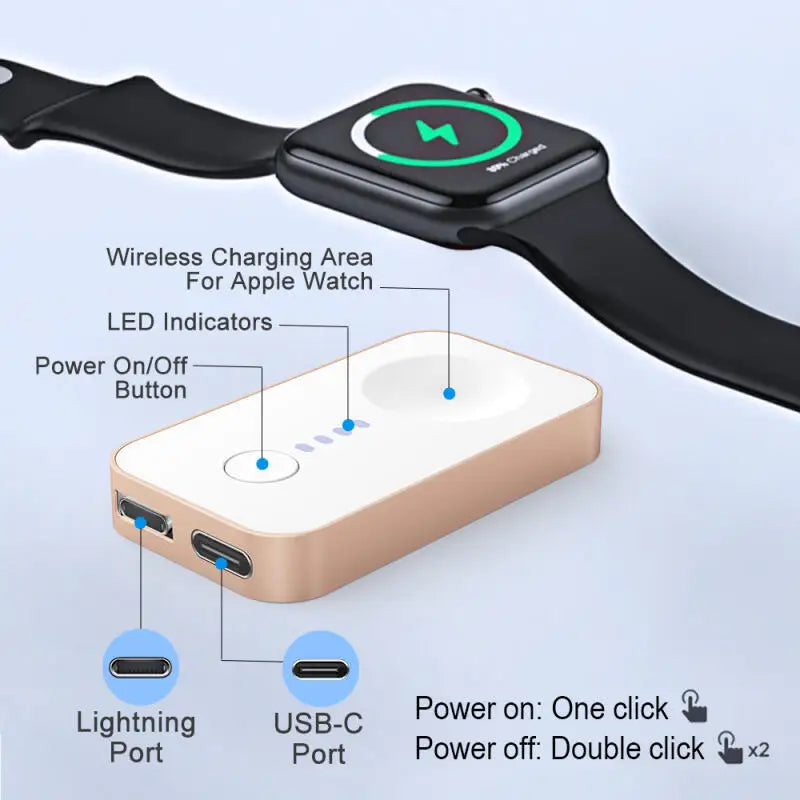 1200mAh Portable Wireless Charger Power Bank For Apple Watch Series 10 9 8 7 6 5 4 SE Ultra For iWatch Magnetic Charging Station