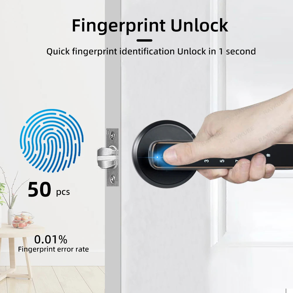 RAYKUBE M3-S Tuya BLE Smart Fingerprint Door Lock Electronic Lock with Password/Key/Smartlife/Tuya APP Remote Unlock For Bedroom