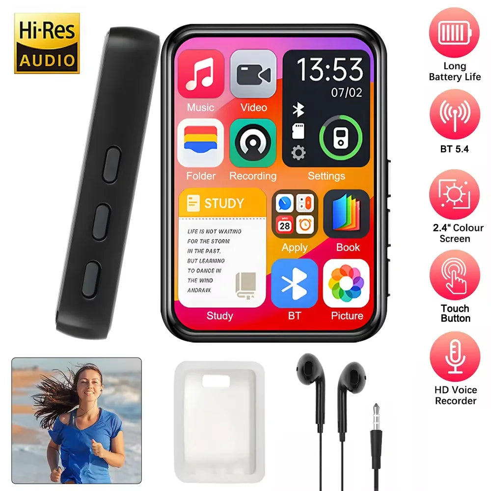 32GB Portable Mp3 Player 2.4'' Touch Screen With BT 5.4 MP3 Player with Built-in HD Speaker Support voice recording,video,e-book