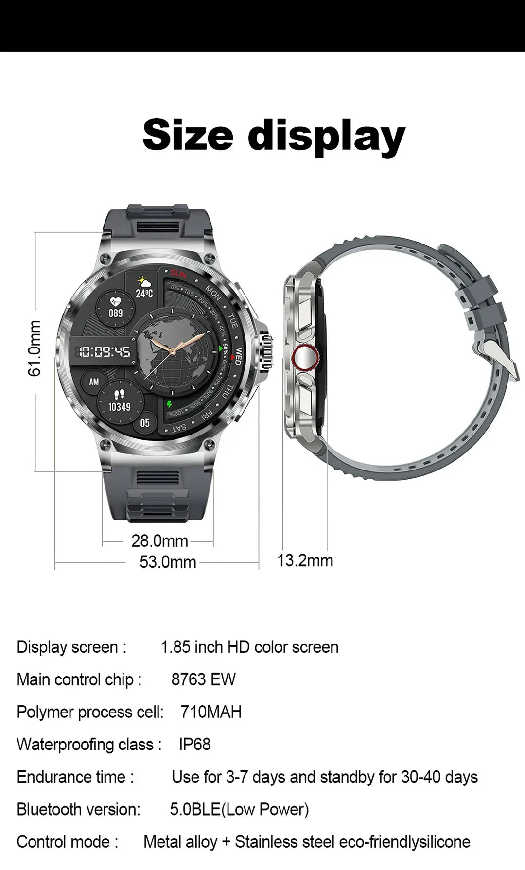 New 710mAh Bluetooth Call Smart Watch Men Sports Watches Men 1.85"HD Health Monitor Waterproof Smartwatch For Android IOS