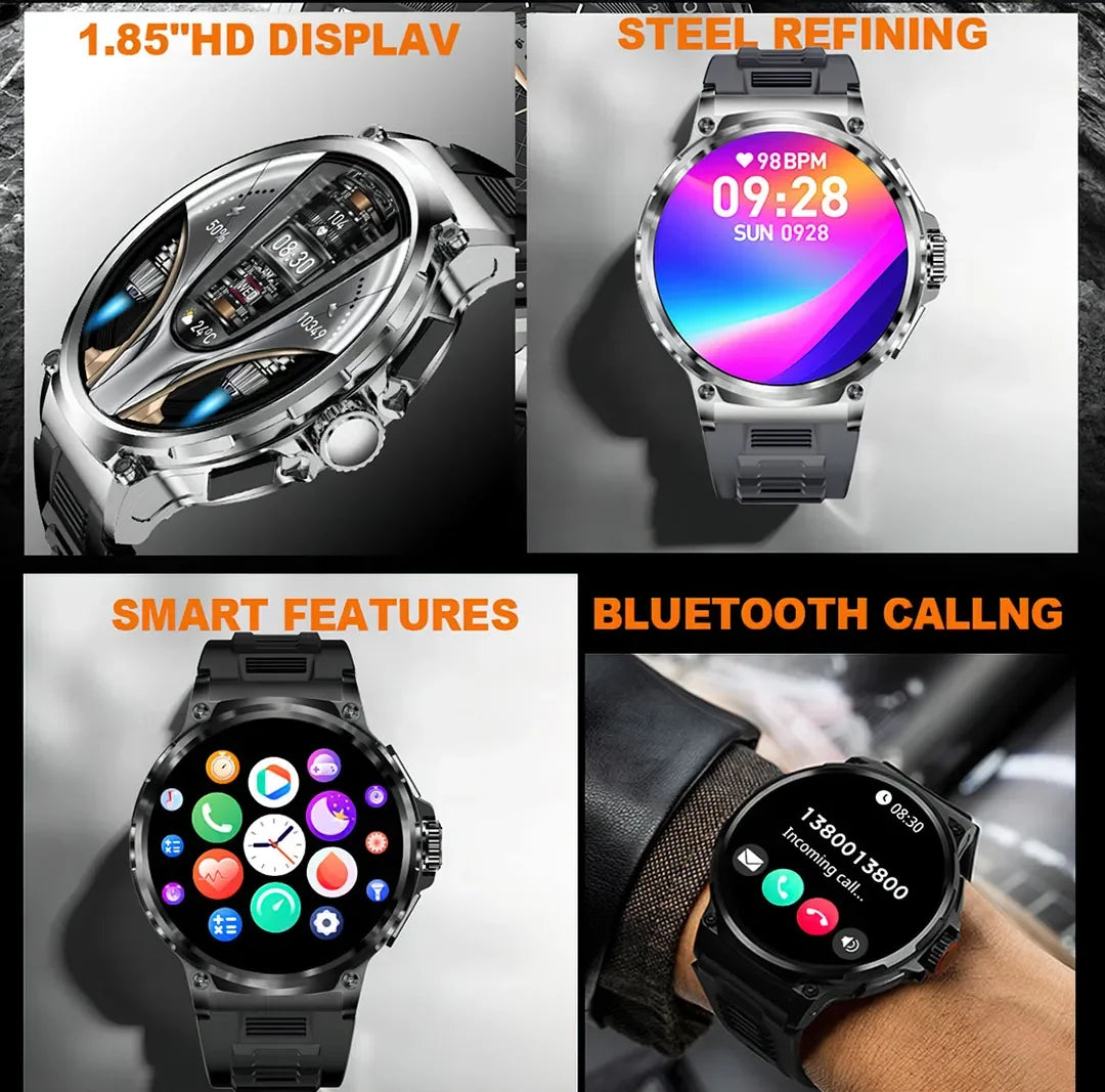 New 710mAh Bluetooth Call Smart Watch Men Sports Watches Men 1.85"HD Health Monitor Waterproof Smartwatch For Android IOS